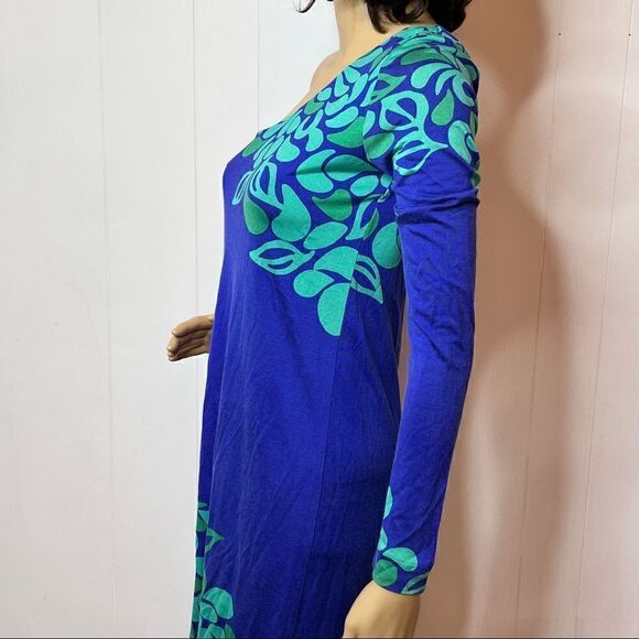 Lilly Pulitzer Dress S Modern One Sleeve Bare Shoulder Purple Aqua Jersey Silk - Picture 4 of 7